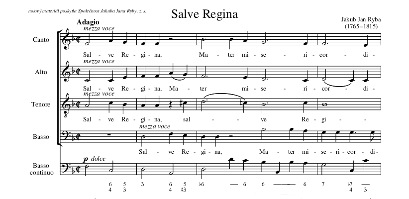 Salve Regina. — Soukr. arch. J. Michálka, Dobrovice. R. Autograf partit. z r. 1809.